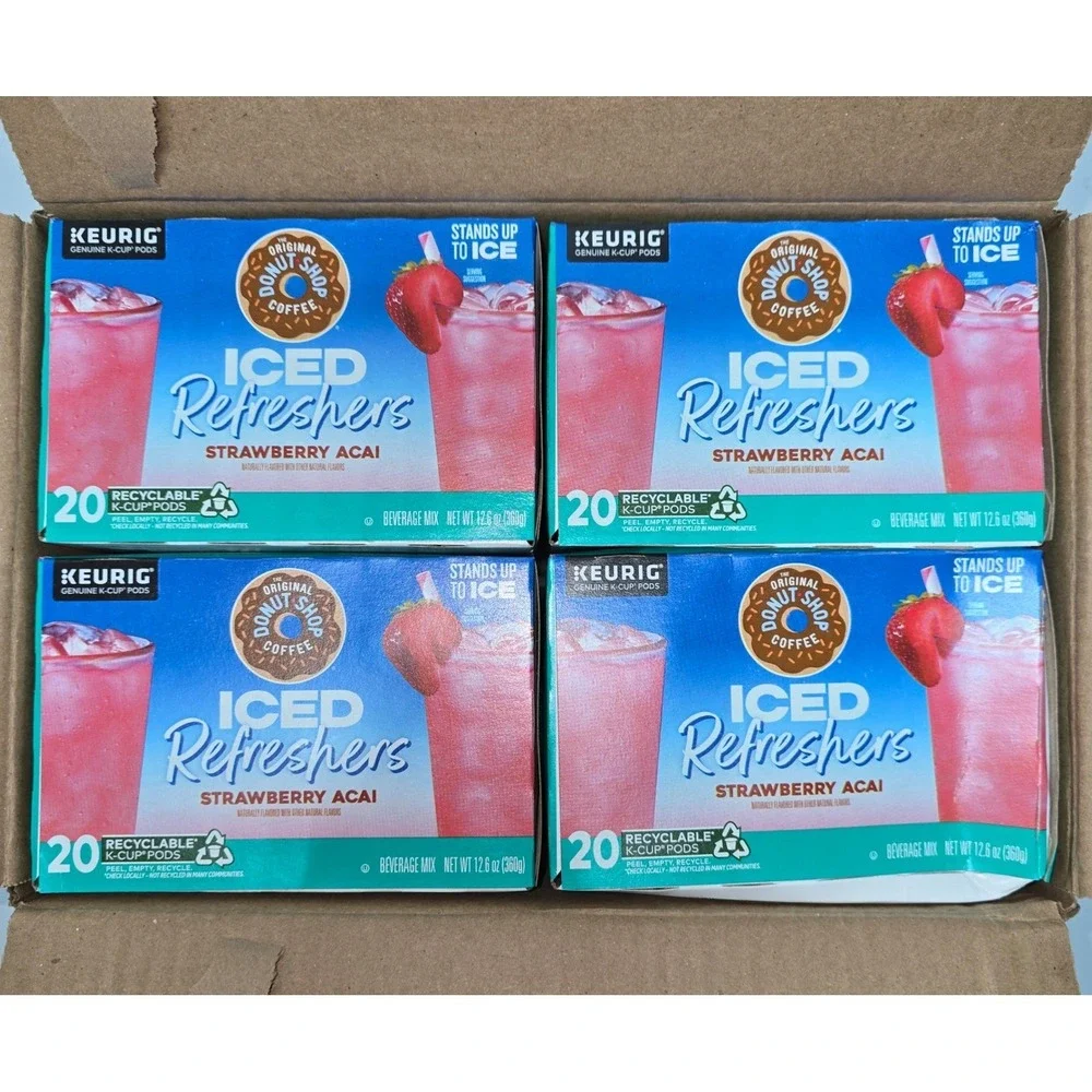 The Original Donut Shop Iced Refreshers Strawberry Acai K-Cup Pods 80 Count Bulk